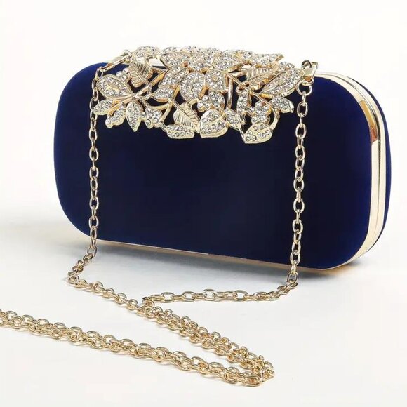 ROYAL BLUE VELVET BAG - Picture 1 of 3